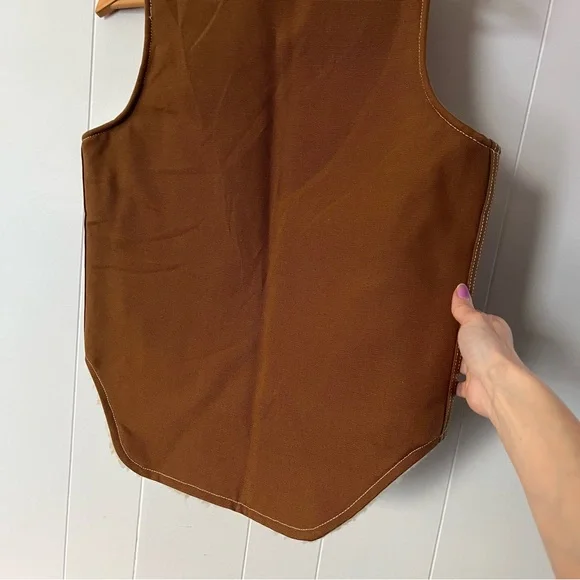 Vintage Carters Fleece Lined Canvas Vest 1970s Work Sherpa Duck USA Brown Tan - Picture 8 of 13